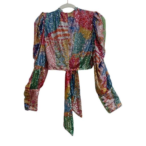 Celia B Fuji Tie Front Sequined Crop Top Multicolor Women’s Size Small - Picture 7 of 16
